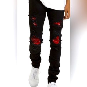 Mnml ripped moto skinny jeans with bandana